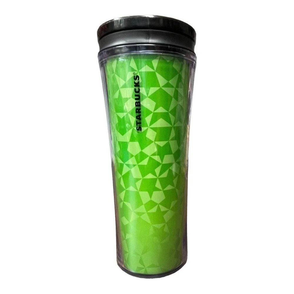 Starbucks Tumbler Travel Mug 16oz Green Geometric Star‎ Mosaic 2011 BPA Free Cup